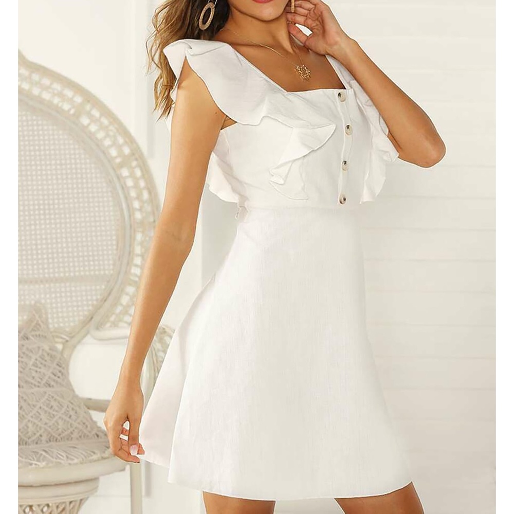 White Ruffle Sleeve Fit & Flare Summer Short Dress - Picture 5 of 10